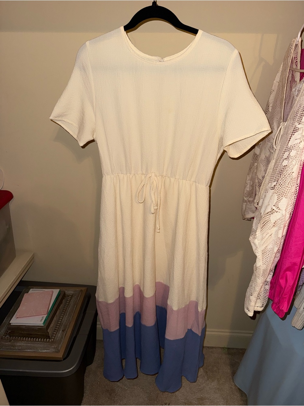 SHEIN Cream Maxi Dress with Pink and Blue Hem